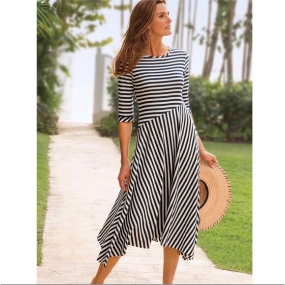 Soft Surroundings Vivianna Asymmetric Stripe Ribbed Flowy Midi Dress Size XS - Picture 1 of 9